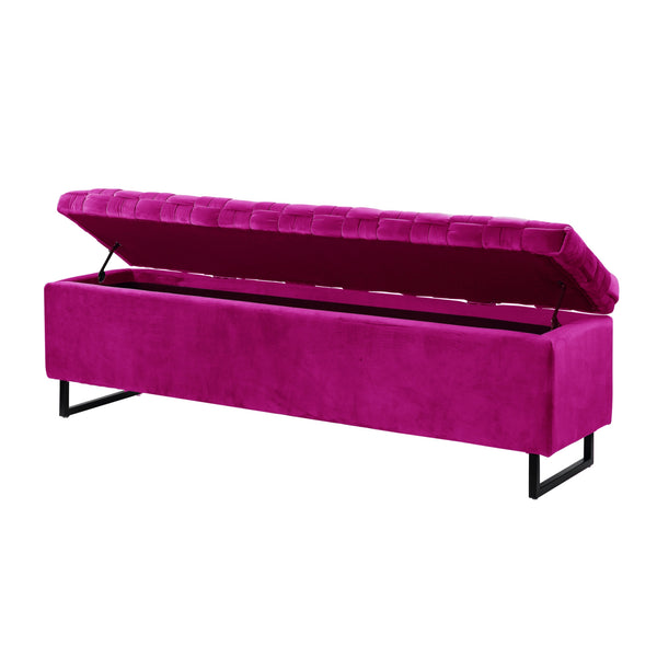 Homeroots 16" Fuchsia Upholstered Velvet Bench With Flip Top Fuchsia Velvet 530662