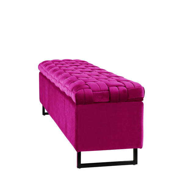 Homeroots 16" Fuchsia Upholstered Velvet Bench With Flip Top Fuchsia Velvet 530662