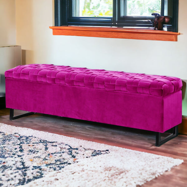 Homeroots 16" Fuchsia Upholstered Velvet Bench With Flip Top Fuchsia Velvet 530662
