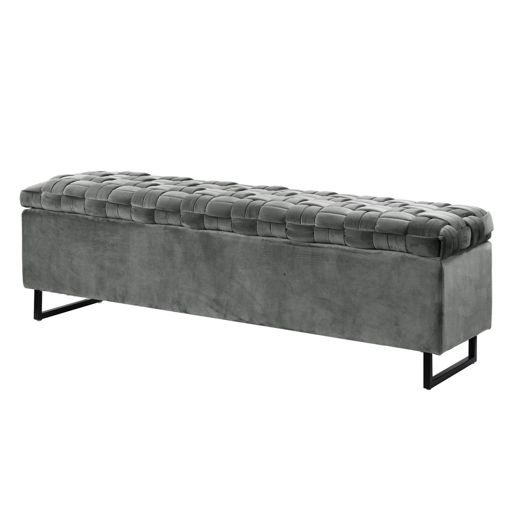 Homeroots 16" Gray Upholstered Velvet Bench With Flip Top Grey Velvet 530663