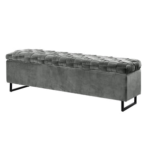 Homeroots 16" Gray Upholstered Velvet Bench With Flip Top Grey Velvet 530663