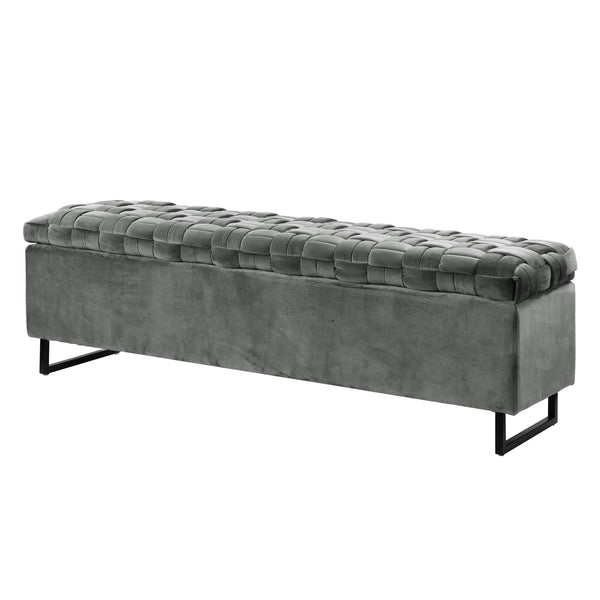 Homeroots 16" Gray Upholstered Velvet Bench With Flip Top Grey Velvet 530663
