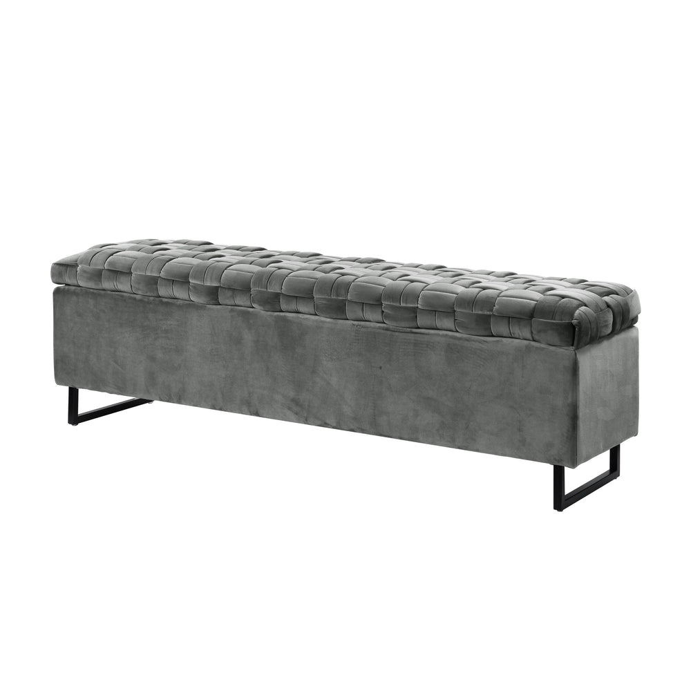 Homeroots 16" Gray Upholstered Velvet Bench With Flip Top Grey Velvet 530663