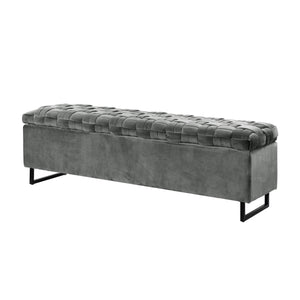 Homeroots 16" Gray Upholstered Velvet Bench With Flip Top Grey Velvet 530663