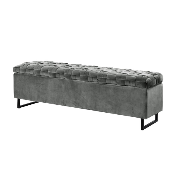 Homeroots 16" Gray Upholstered Velvet Bench With Flip Top Grey Velvet 530663