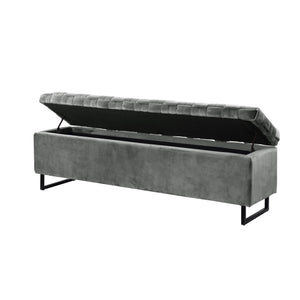 Homeroots 16" Gray Upholstered Velvet Bench With Flip Top Grey Velvet 530663