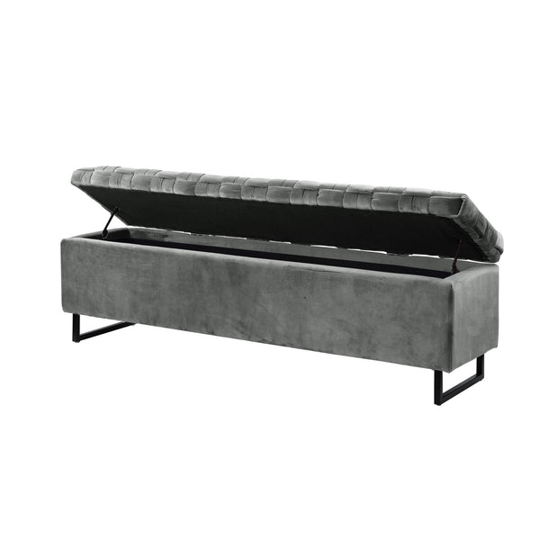 Homeroots 16" Gray Upholstered Velvet Bench With Flip Top Grey Velvet 530663