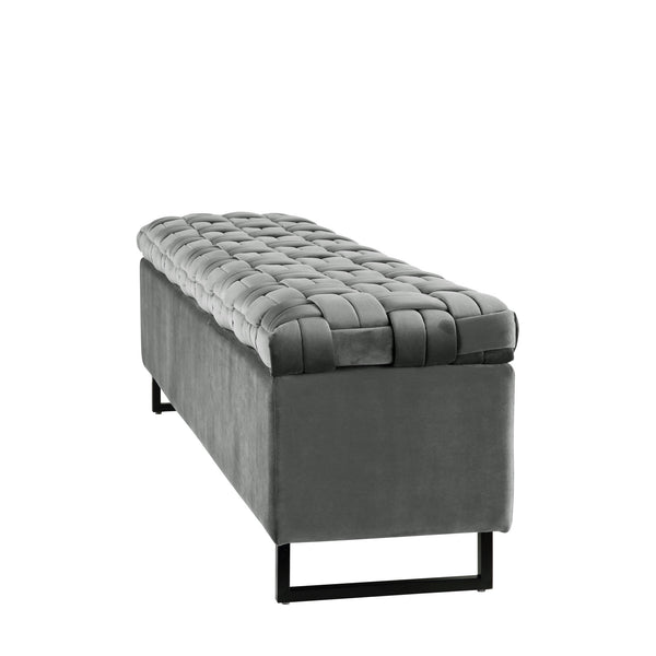 Homeroots 16" Gray Upholstered Velvet Bench With Flip Top Grey Velvet 530663