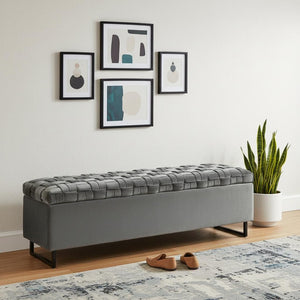 HomeRoots 16" Stylish Upholstered Velvet Bench with Flip-Top Storage for Entryway and Bedroom Organization Grey 530663