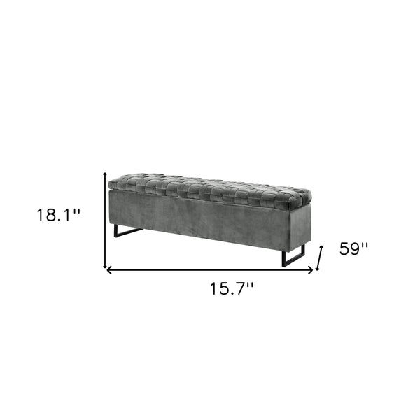 Homeroots 16" Gray Upholstered Velvet Bench With Flip Top Grey Velvet 530663