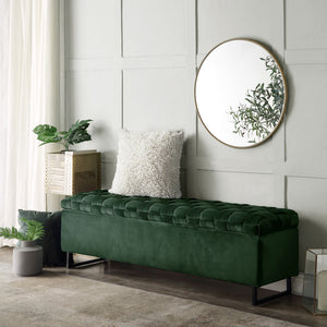 Homeroots 16" Hunter Green Upholstered Velvet Bench With Flip Top Hunter Green Velvet 530664