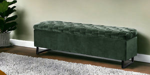 Homeroots 16" Hunter Green Upholstered Velvet Bench With Flip Top Hunter Green Velvet 530664
