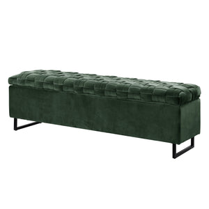 Homeroots 16" Hunter Green Upholstered Velvet Bench With Flip Top Hunter Green Velvet 530664