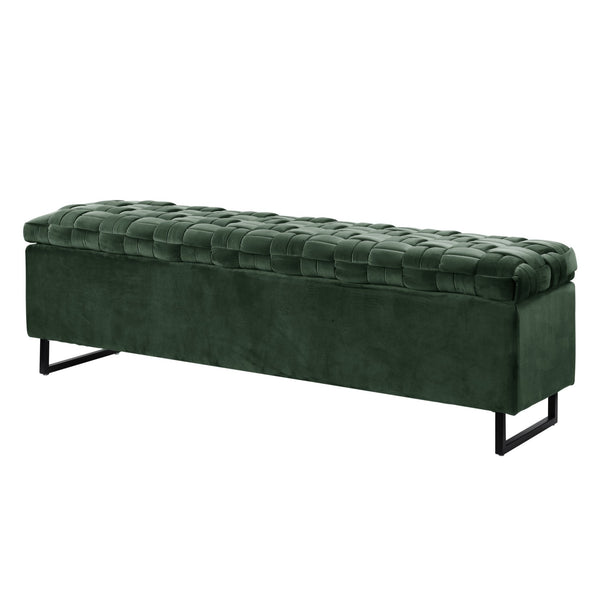 Homeroots 16" Hunter Green Upholstered Velvet Bench With Flip Top Hunter Green Velvet 530664