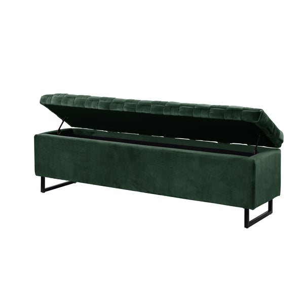 Homeroots 16" Hunter Green Upholstered Velvet Bench With Flip Top Hunter Green Velvet 530664