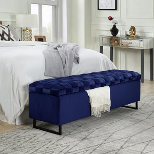 Homeroots 16" Navy Blue Upholstered Velvet Bench With Flip Top Navy Velvet 530665