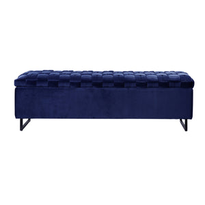 Homeroots 16" Navy Blue Upholstered Velvet Bench With Flip Top Navy Velvet 530665