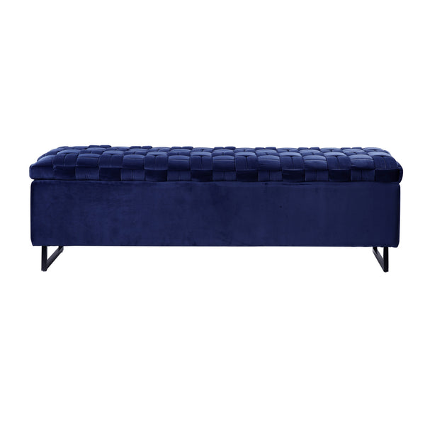 Homeroots 16" Navy Blue Upholstered Velvet Bench With Flip Top Navy Velvet 530665