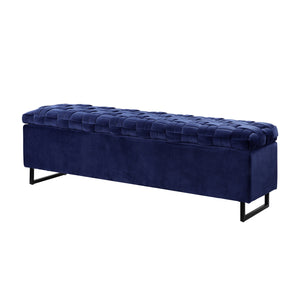 Homeroots 16" Navy Blue Upholstered Velvet Bench With Flip Top Navy Velvet 530665