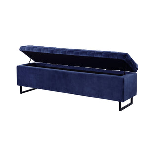 Homeroots 16" Navy Blue Upholstered Velvet Bench With Flip Top Navy Velvet 530665