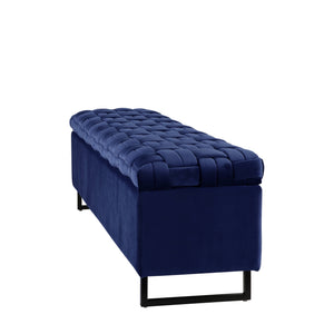 Homeroots 16" Navy Blue Upholstered Velvet Bench With Flip Top Navy Velvet 530665