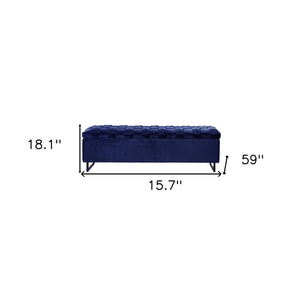 Homeroots 16" Navy Blue Upholstered Velvet Bench With Flip Top Navy Velvet 530665