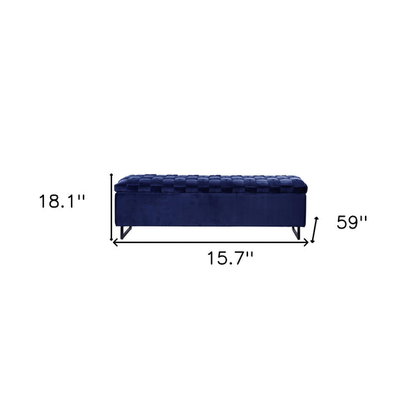 Homeroots 16" Navy Blue Upholstered Velvet Bench With Flip Top Navy Velvet 530665