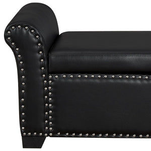 HomeRoots 20" Stylish Black Faux Leather Storage Bench with Flip Top, Padded Seating & Modern Design Accent 530666