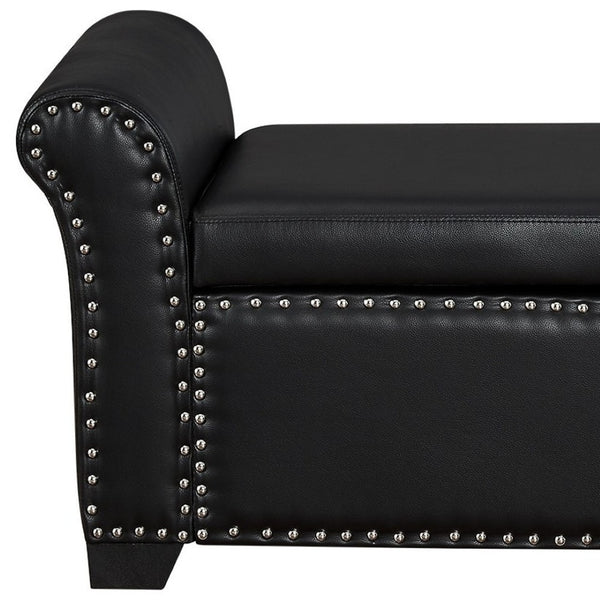 HomeRoots 20" Stylish Black Faux Leather Storage Bench with Flip Top, Padded Seating & Modern Design Accent 530666