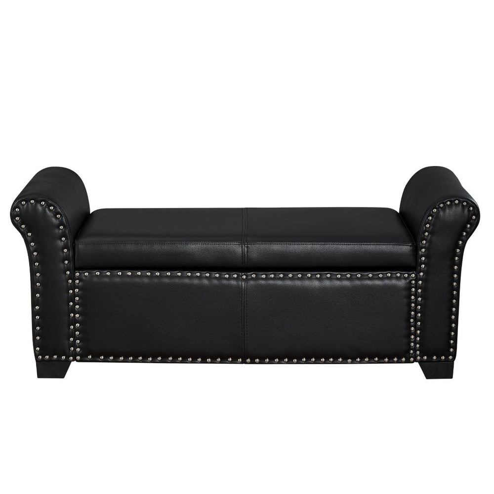 HomeRoots 20" Stylish Black Faux Leather Storage Bench with Flip Top, Padded Seating & Modern Design Accent 530666