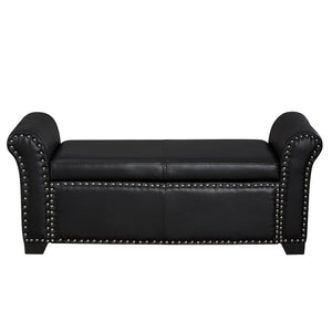 HomeRoots 20" Stylish Black Faux Leather Storage Bench with Flip Top, Padded Seating & Modern Design Accent 530666