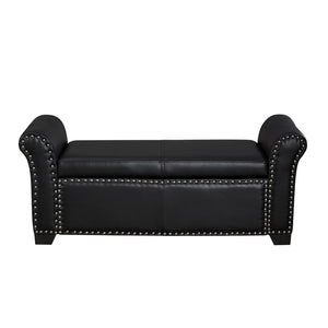 HomeRoots 20" Stylish Black Faux Leather Storage Bench with Flip Top, Padded Seating & Modern Design Accent 530666