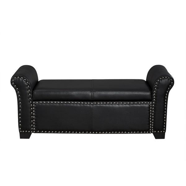 HomeRoots 20" Stylish Black Faux Leather Storage Bench with Flip Top, Padded Seating & Modern Design Accent 530666