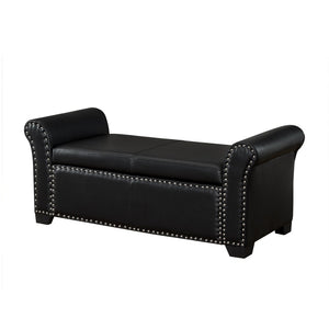 HomeRoots 20" Stylish Black Faux Leather Storage Bench with Flip Top, Padded Seating & Modern Design Accent 530666