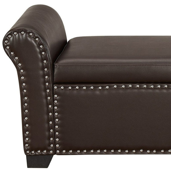 HomeRoots 20" Espresso Faux Leather Storage Bench with Flip Top - Modern Wood Design for Entryway & Bedroom 530667