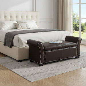 HomeRoots 20" Espresso Faux Leather Storage Bench with Flip Top - Modern Wood Design for Entryway & Bedroom 530667