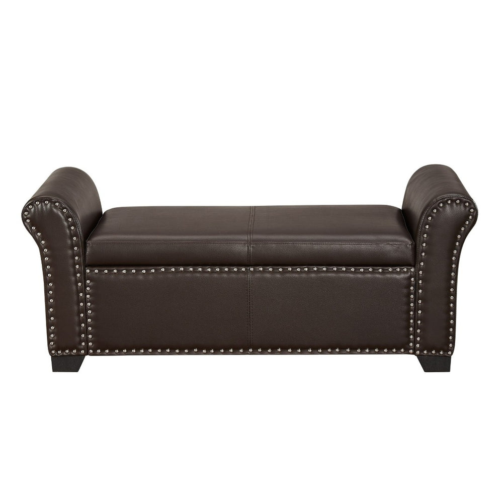 HomeRoots 20" Espresso Faux Leather Storage Bench with Flip Top - Modern Wood Design for Entryway & Bedroom 530667