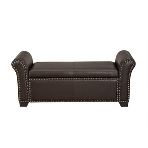 HomeRoots 20" Espresso Faux Leather Storage Bench with Flip Top - Modern Wood Design for Entryway & Bedroom 530667
