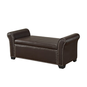 HomeRoots 20" Espresso Faux Leather Storage Bench with Flip Top - Modern Wood Design for Entryway & Bedroom 530667