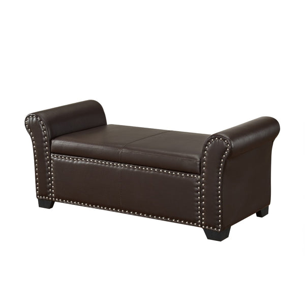HomeRoots 20" Espresso Faux Leather Storage Bench with Flip Top - Modern Wood Design for Entryway & Bedroom 530667