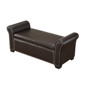 HomeRoots 20" Espresso Faux Leather Storage Bench with Flip Top - Modern Wood Design for Entryway & Bedroom 530667