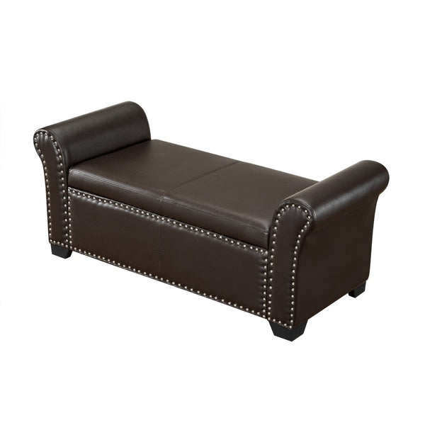HomeRoots 20" Espresso Faux Leather Storage Bench with Flip Top - Modern Wood Design for Entryway & Bedroom 530667