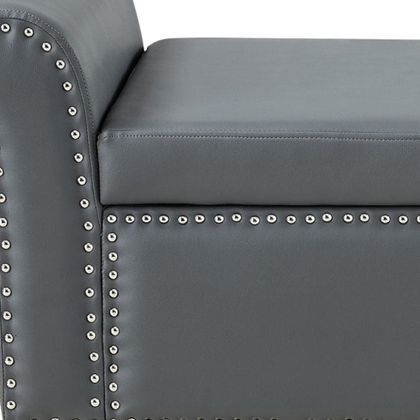 HomeRoots 20" Modern Gray and Black Faux Leather Storage Bench with Flip-Top, Padded Seating & Rolled Arms 530668