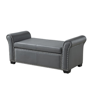 HomeRoots 20" Modern Gray and Black Faux Leather Storage Bench with Flip-Top, Padded Seating & Rolled Arms 530668