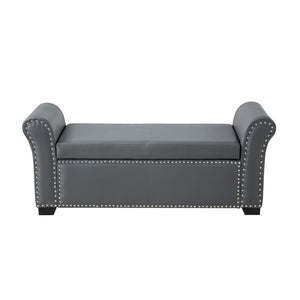 HomeRoots 20" Modern Gray and Black Faux Leather Storage Bench with Flip-Top, Padded Seating & Rolled Arms 530668