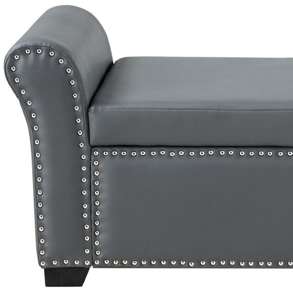 HomeRoots 20" Modern Gray and Black Faux Leather Storage Bench with Flip-Top, Padded Seating & Rolled Arms 530668