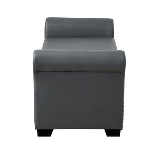 HomeRoots 20" Modern Gray and Black Faux Leather Storage Bench with Flip-Top, Padded Seating & Rolled Arms 530668