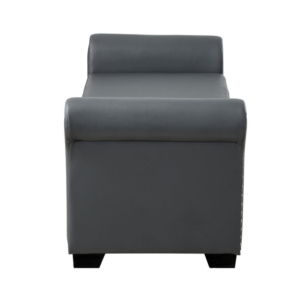 HomeRoots 20" Modern Gray and Black Faux Leather Storage Bench with Flip-Top, Padded Seating & Rolled Arms 530668