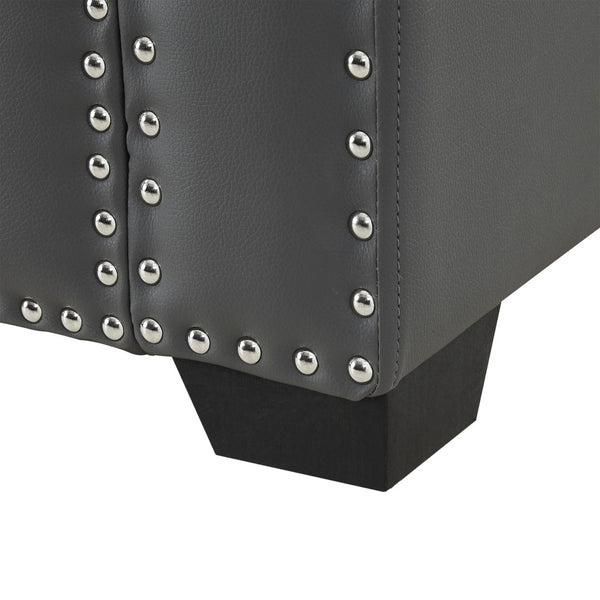 HomeRoots 20" Modern Gray and Black Faux Leather Storage Bench with Flip-Top, Padded Seating & Rolled Arms 530668