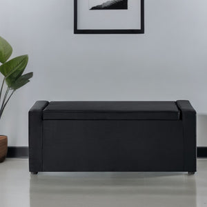 Homeroots 47" Black Upholstered Velvet Bench With Flip Top Black Velvet 530670